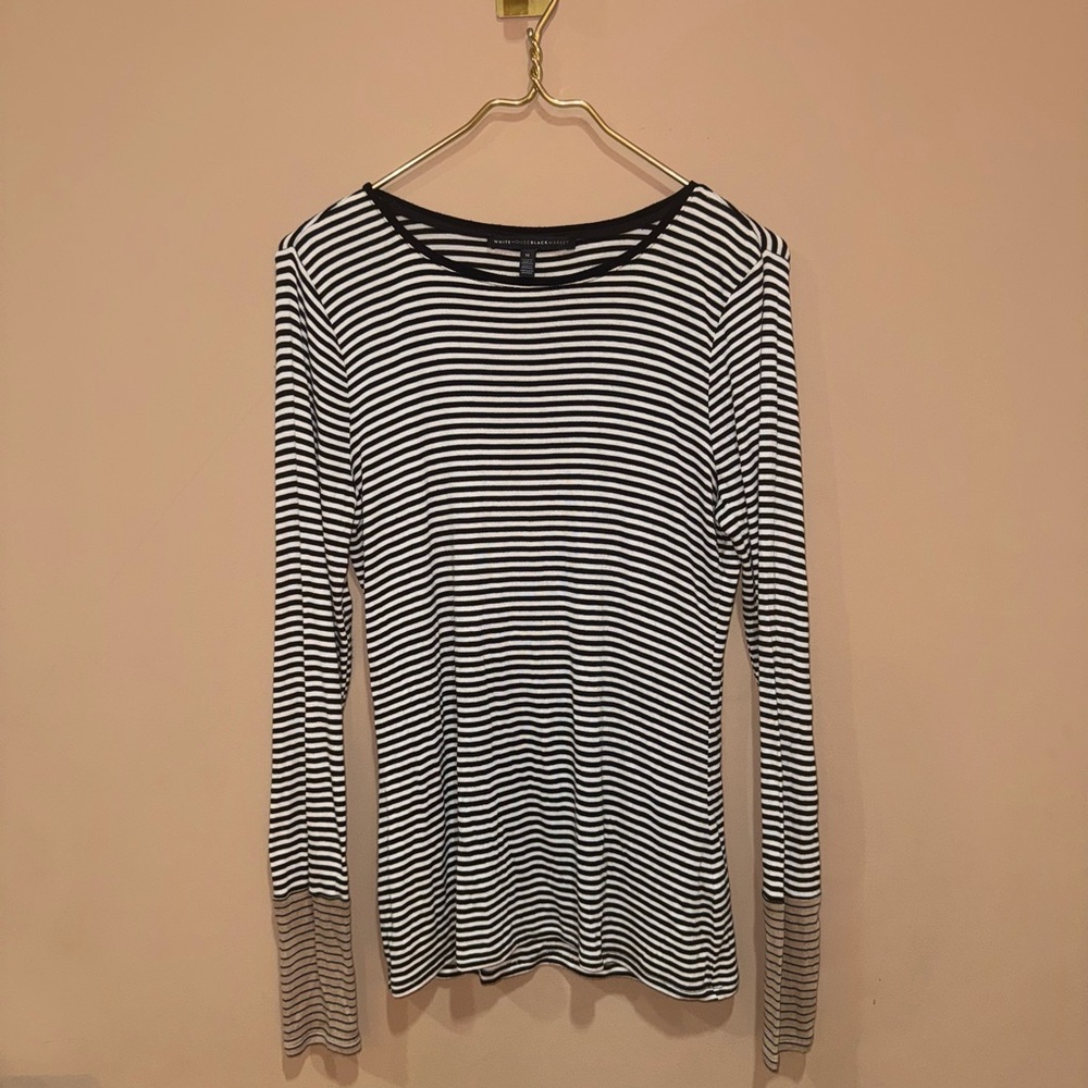 White House Black Market Black and White Striped Long Sleeve Top